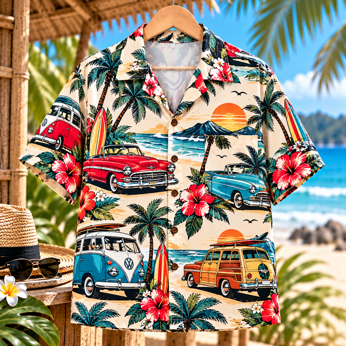 Hawaiian Shirts  ลายรถคลาสสิก