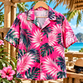 Hawaiian Shirts  ใบปาล์ม สีชมพูฟูเชีย
