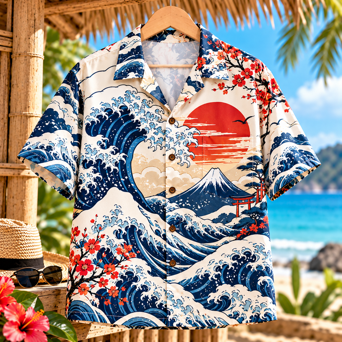 Hawaiian Shirts  ลายคลื่นทะเลสไตล์ญี่ปุ่น (The Great Wave)