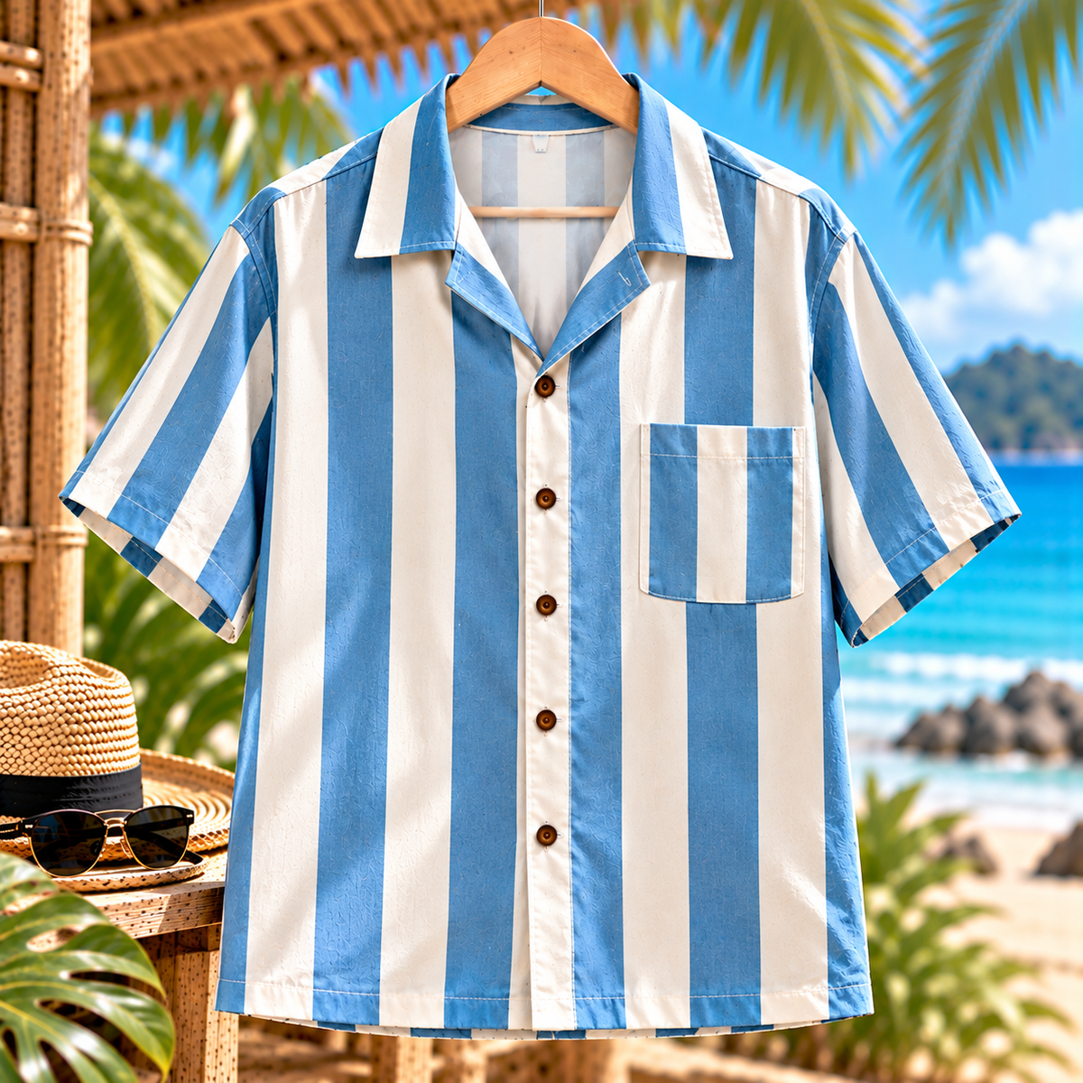 Shirts  ลายทาง ฟ้าขาวมินิมอล